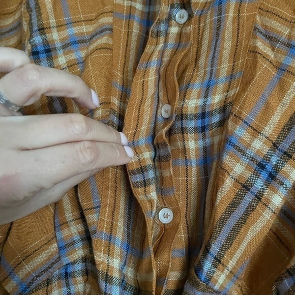 Mustard Seed Plaid tie up button down top Size Small - Picture 7 of 9